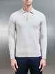 Cotton Knitted Long Sleeve Button Polo Shirt in Mid Grey