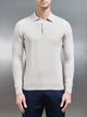 Cotton Knitted Long Sleeve Button Polo Shirt in Oatmeal