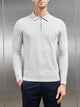 Cotton Knitted Long Sleeve Half Zip Polo Shirt in Mid Grey