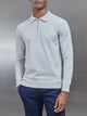 Cotton Knitted Long Sleeve Half Zip Polo Shirt in Mid Grey