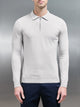 Cotton Knitted Long Sleeve Half Zip Polo Shirt in Mid Grey