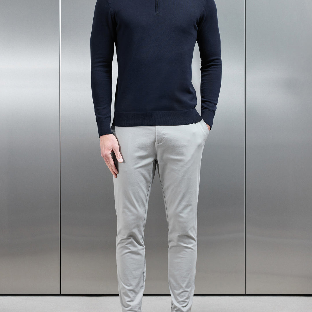 Cotton Knitted Long Sleeve Half Zip Polo Shirt in Navy