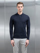 Cotton Knitted Long Sleeve Half Zip Polo Shirt in Navy