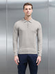 Cotton Knitted Long Sleeve Half Zip Polo Shirt in Stone