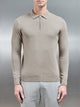 Cotton Knitted Long Sleeve Half Zip Polo Shirt in Taupe