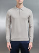 Cotton Knitted Long Sleeve Half Zip Polo Shirt in Stone