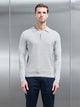 Cotton Knitted Long Sleeve Textured Polo Shirt in Mid Grey