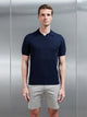 Cotton Knitted Revere Collar Polo Shirt in Navy