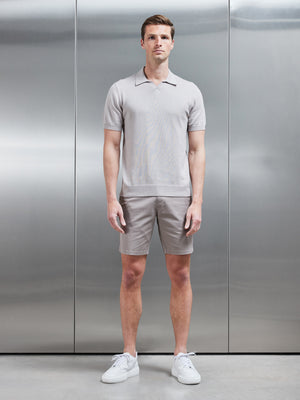 Cotton Knitted Revere Collar Polo Shirt in Stone