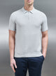 Cotton Knitted Textured Zip Polo Shirt in Mid Grey