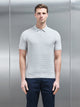 Cotton Knitted Textured Zip Polo Shirt in Mid Grey