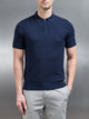 Cotton Knitted Textured Zip Polo Shirt in Navy