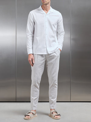 Cotton Linen Revere Collar Long Sleeve Shirt in White