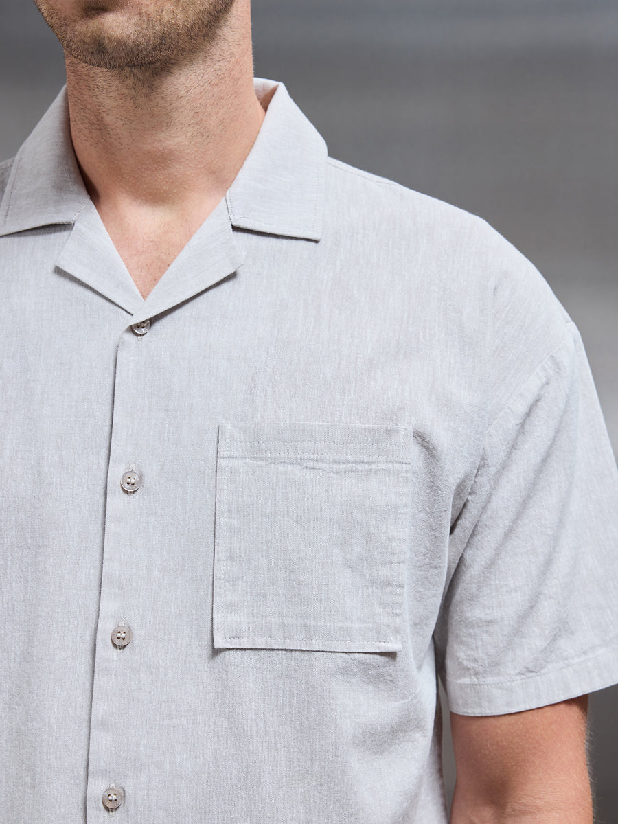 Relaxed Cotton Linen Revere Collar Shirt in Stone