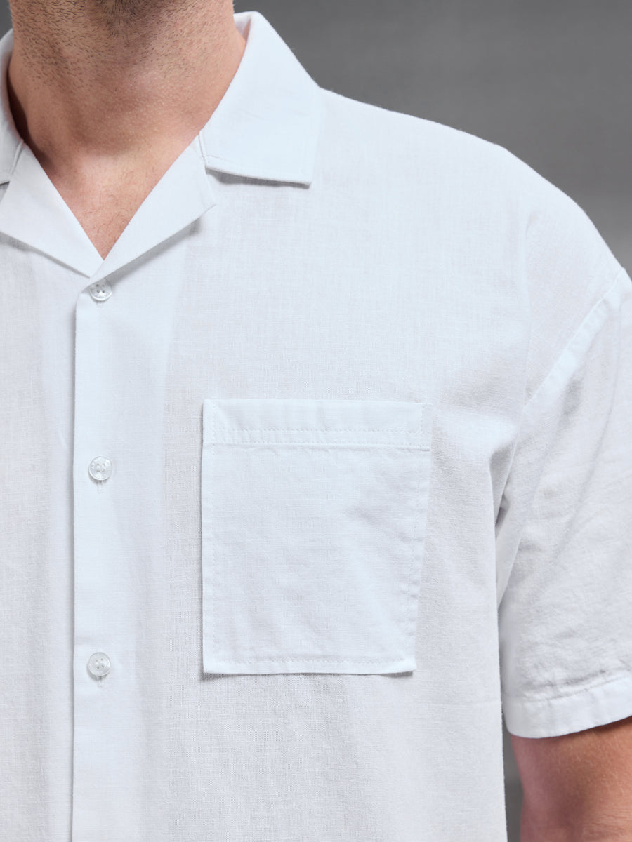 Relaxed Cotton Linen Revere Collar Shirt in White