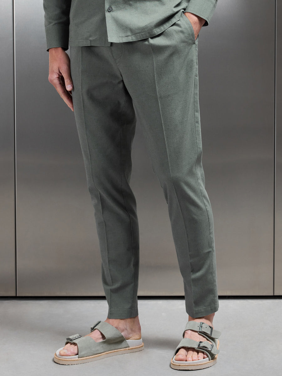 Cotton Linen Drawstring Trouser in Sage