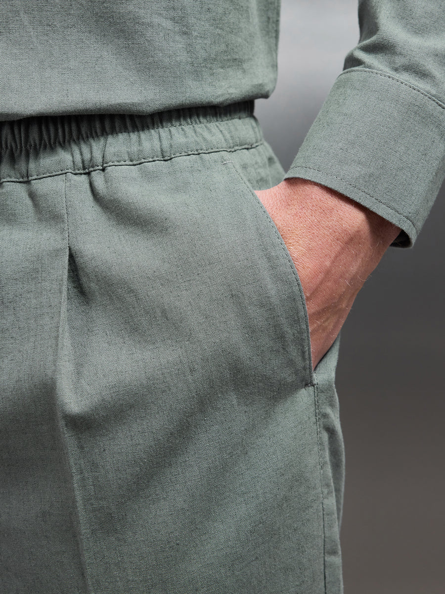 Cotton Linen Drawstring Trouser in Sage