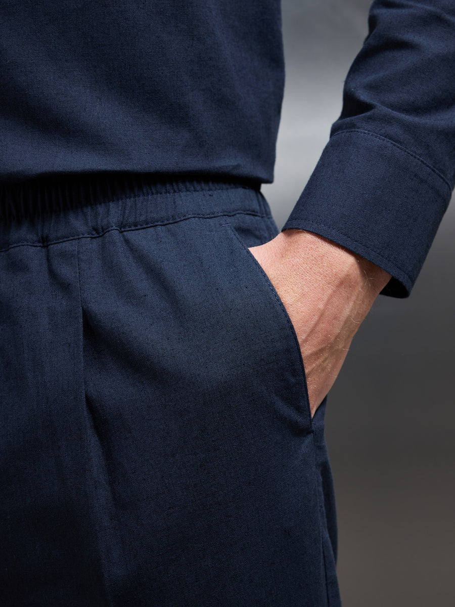 Cotton Linen Drawstring Trouser in Navy