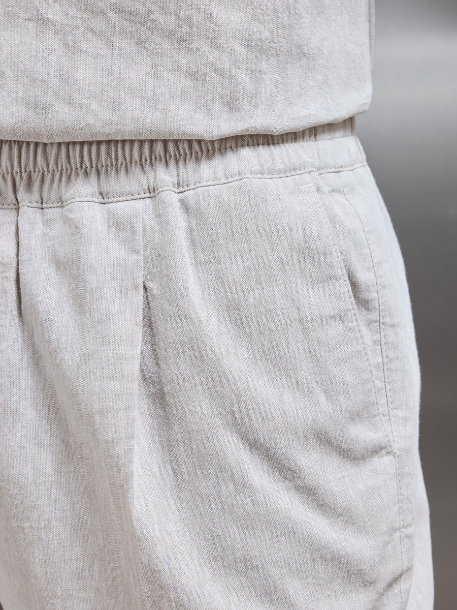 Cotton Linen Drawstring Trouser in Stone