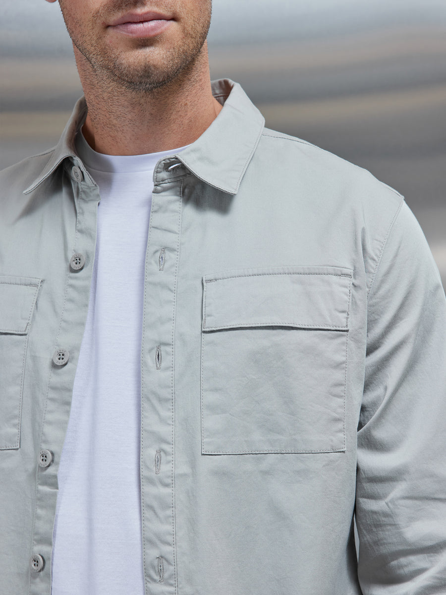 Cotton Cargo Overshirt in Stone