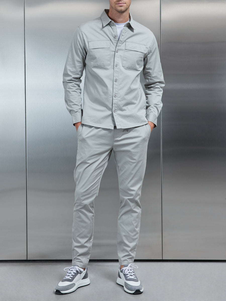 Cotton Cargo Overshirt in Stone