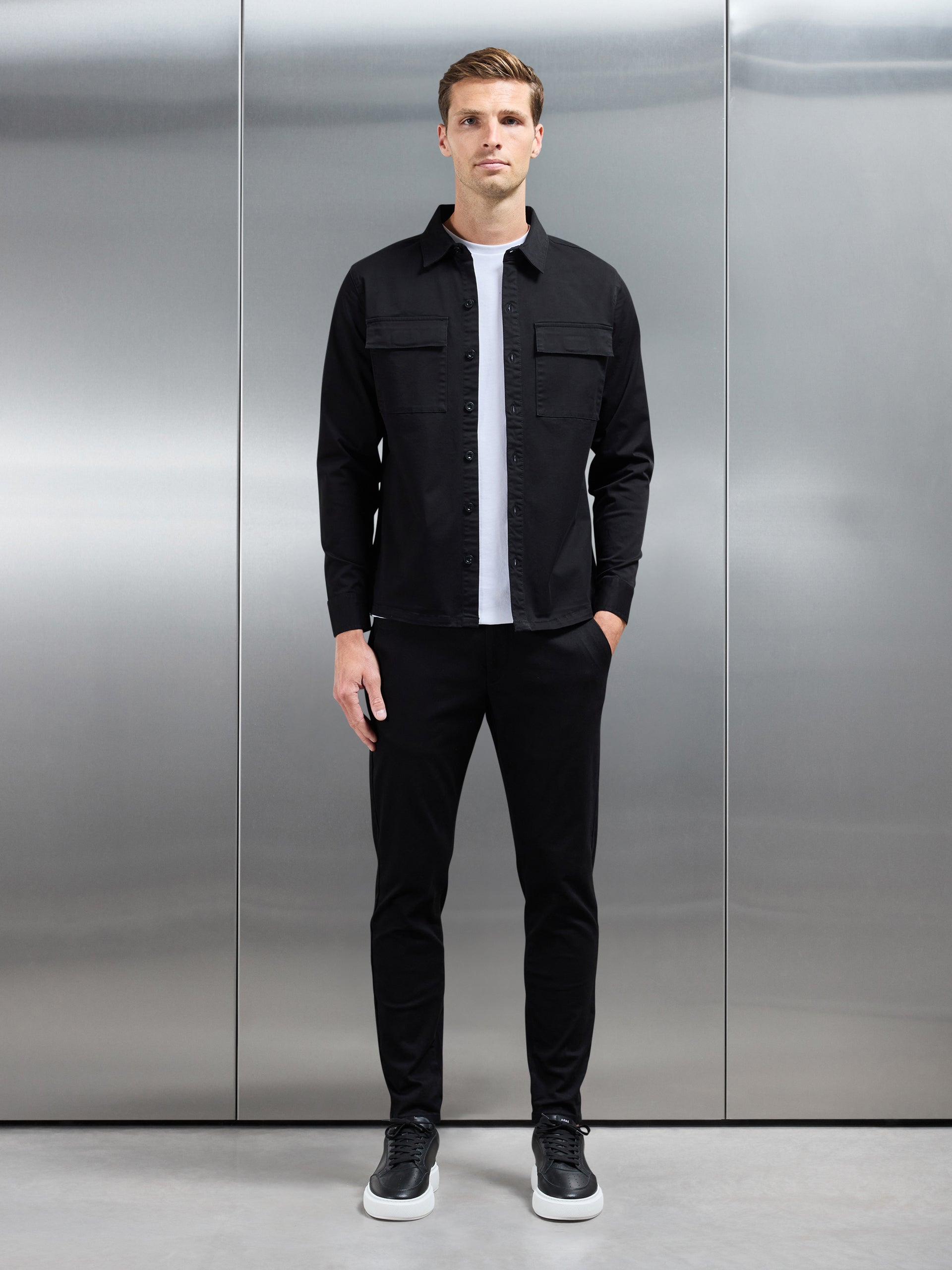 Cotton Pocket Overshirt in Black