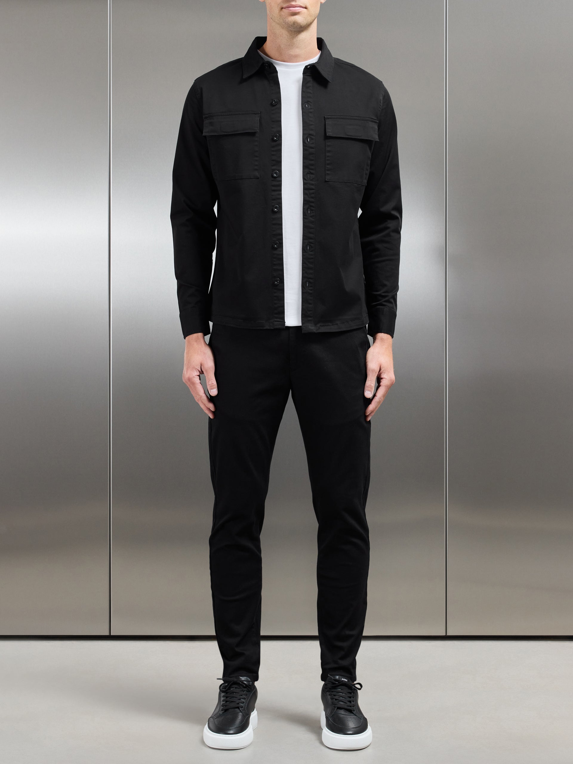 Cotton Pocket Overshirt in Black