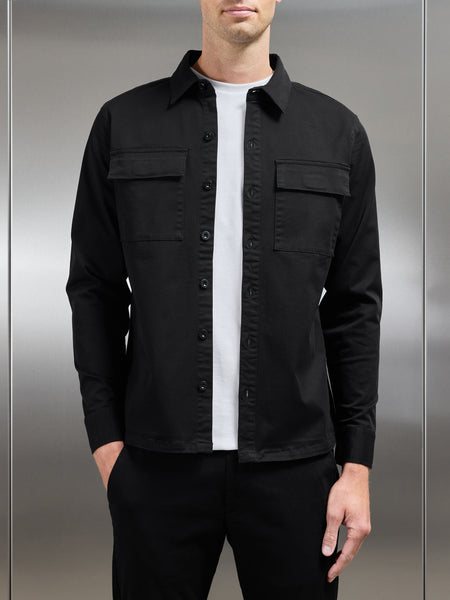 Cotton Pocket Overshirt in Black