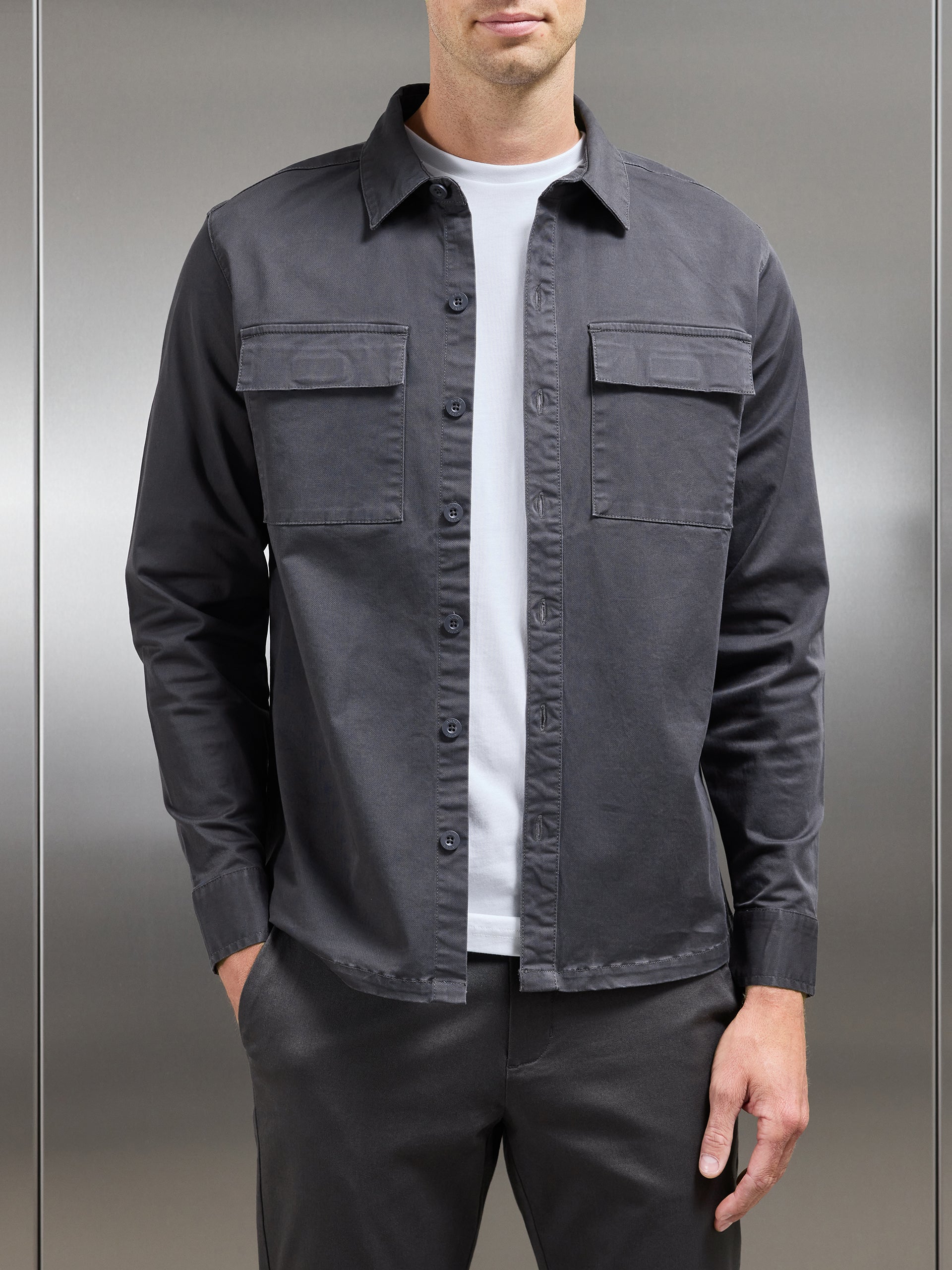 Cotton Pocket Overshirt in Grey