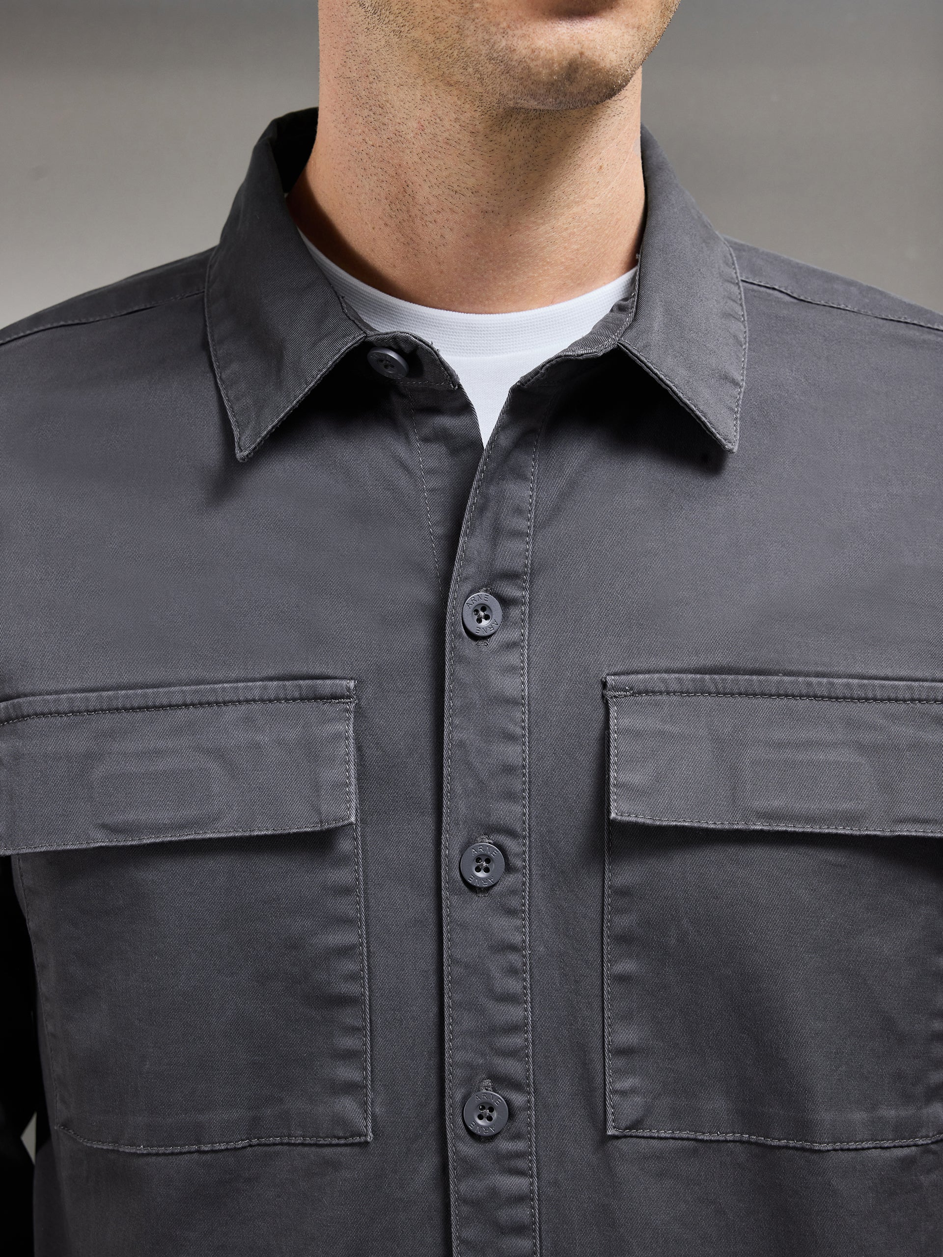 Cotton Pocket Overshirt in Grey