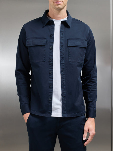 Cotton Pocket Overshirt in Navy