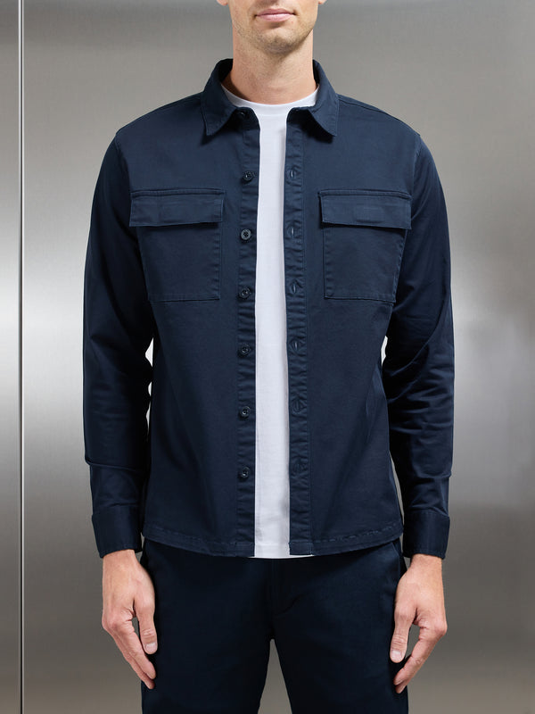 Cotton Pocket Overshirt in Navy