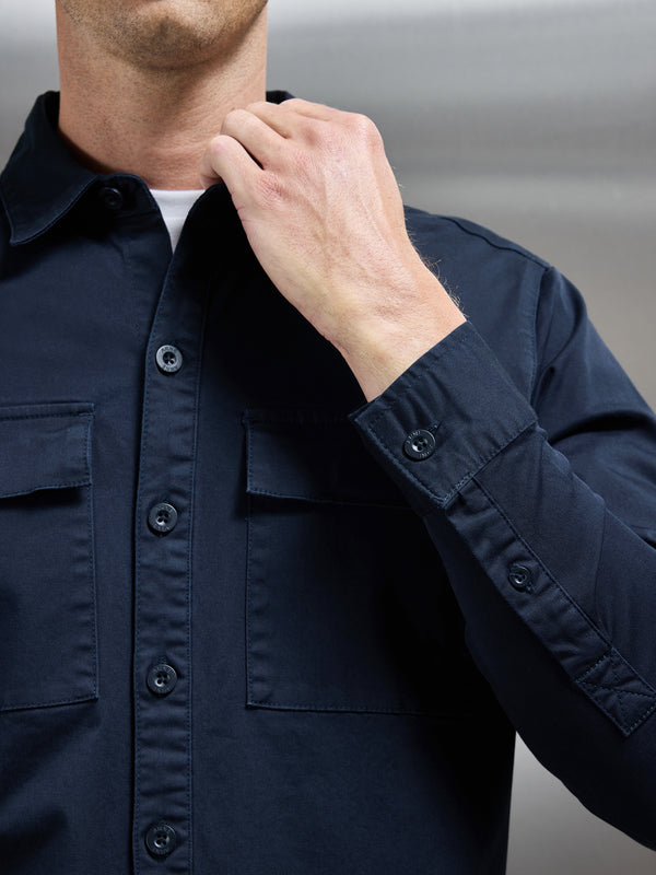 Cotton Pocket Overshirt in Navy