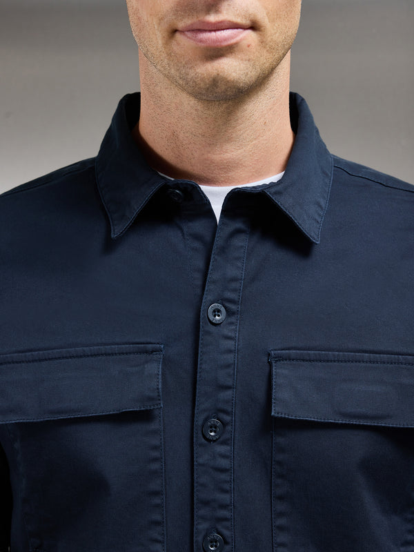 Cotton Pocket Overshirt in Navy