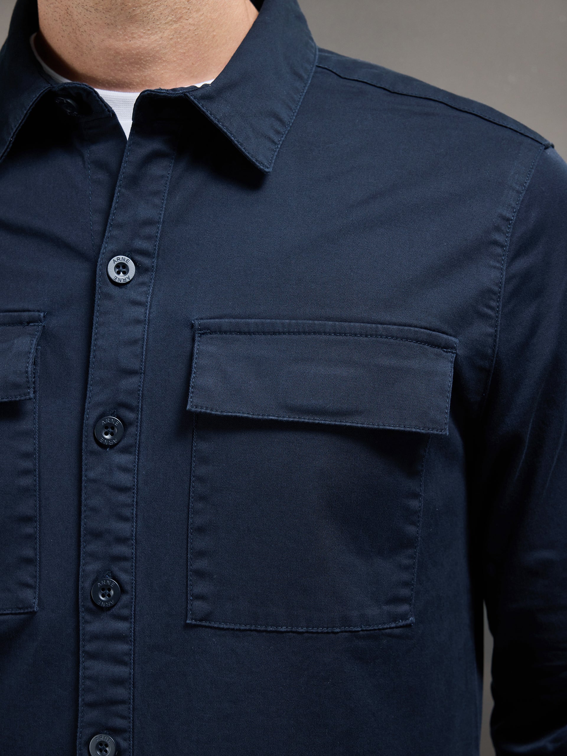 Cotton Pocket Overshirt in Navy