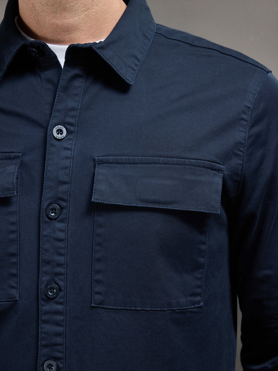 Cotton Pocket Overshirt in Navy