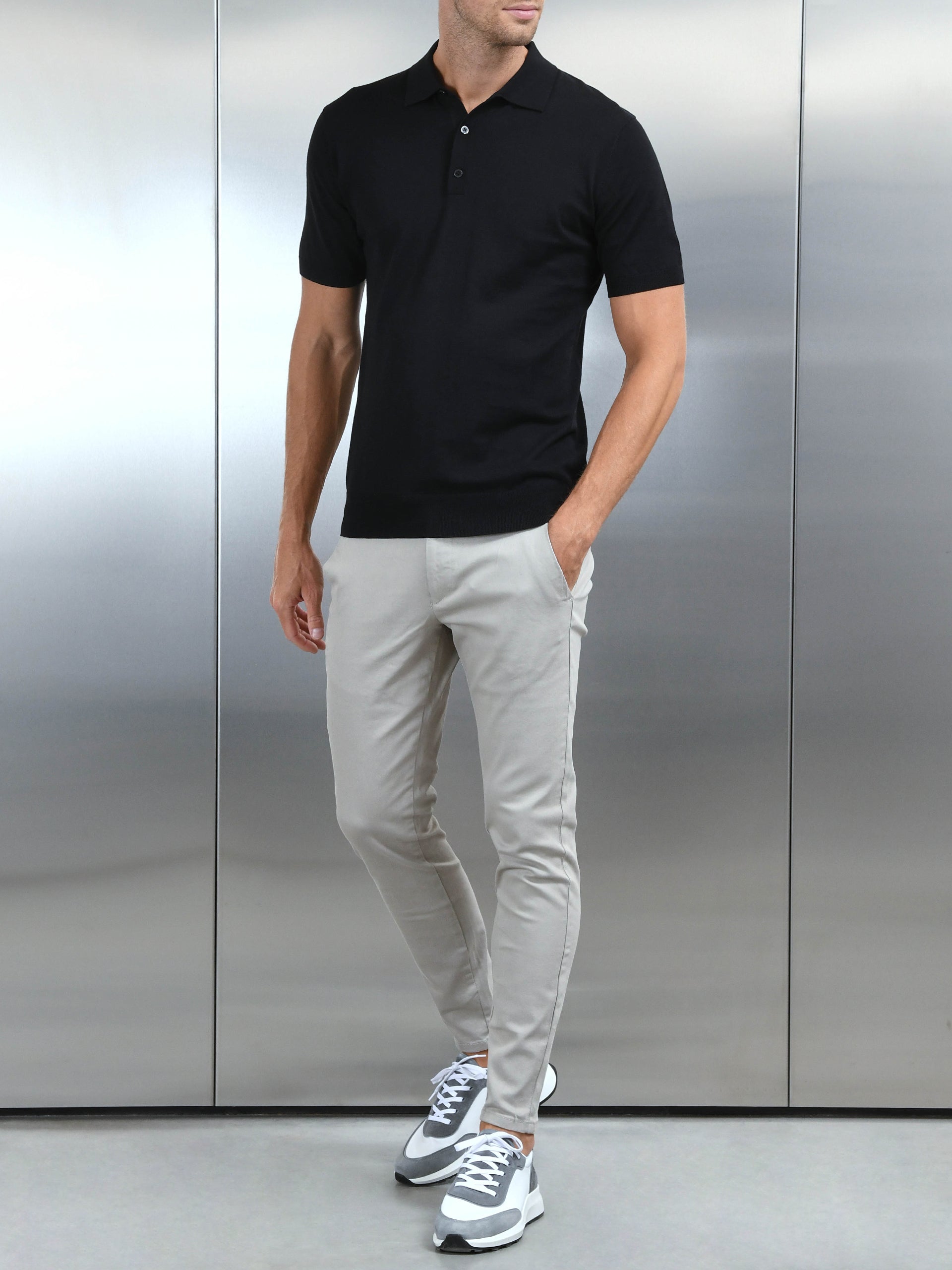 Cotton and Silk Polo Shirt in Black