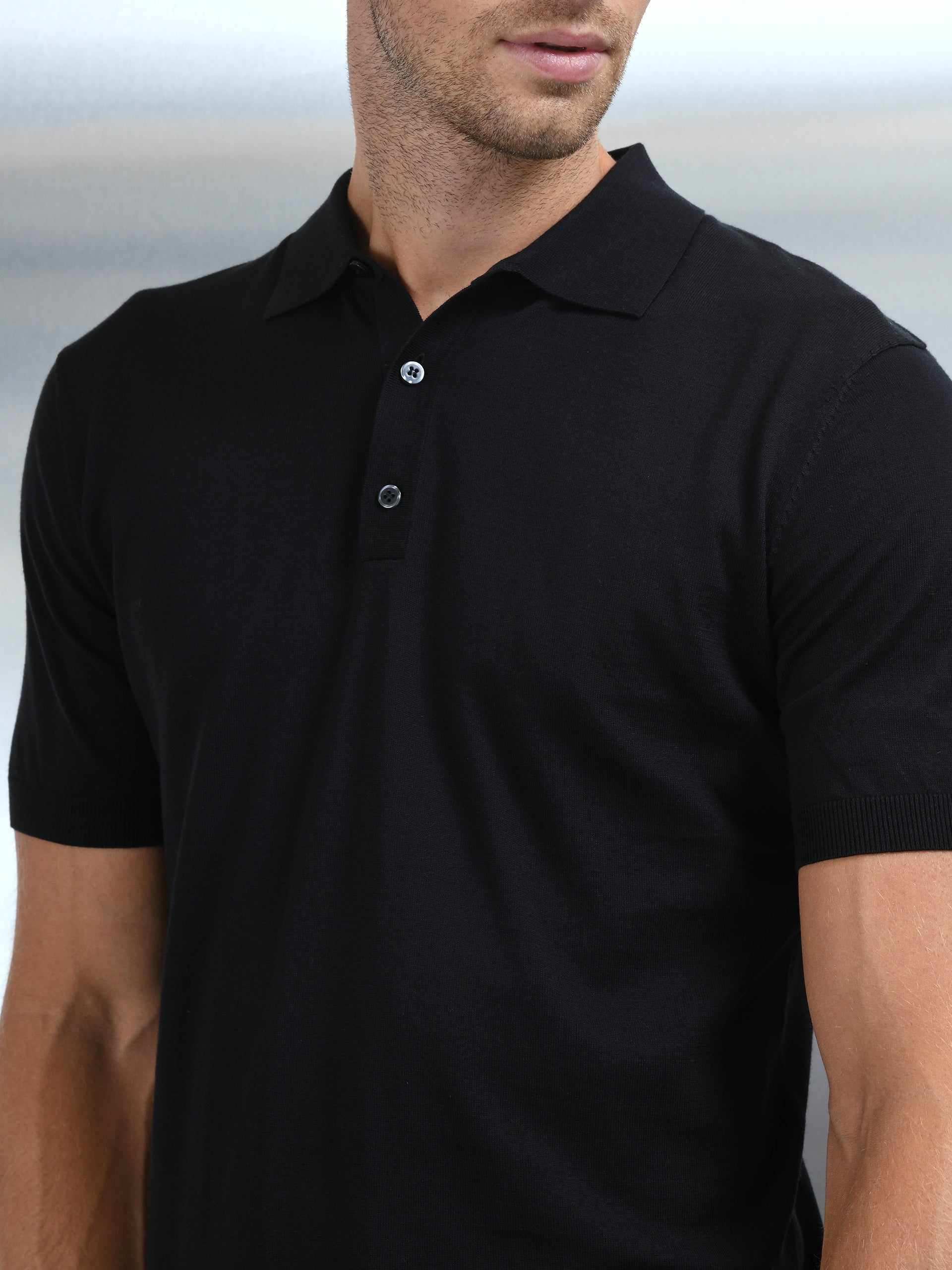 Black silk shop polo shirt