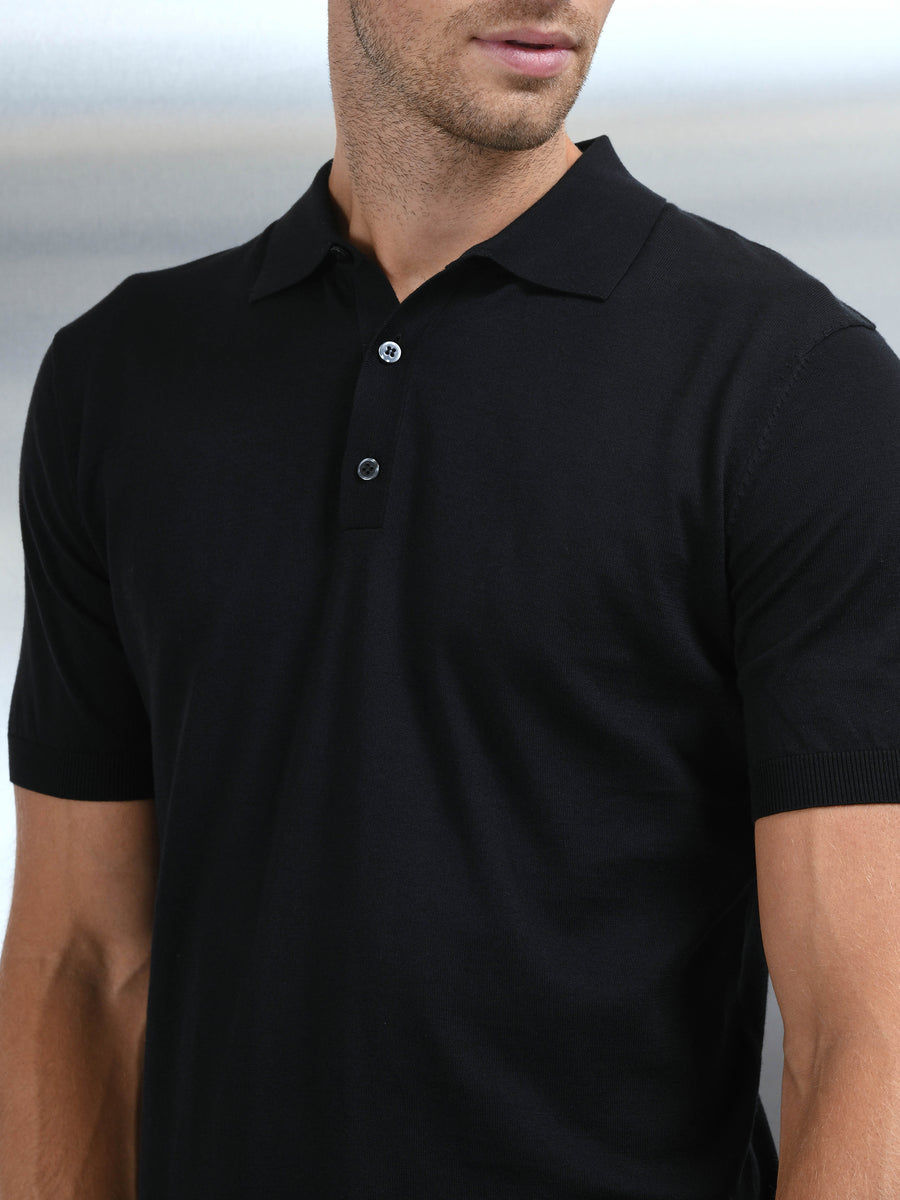 Cotton and Silk Polo Shirt in Black