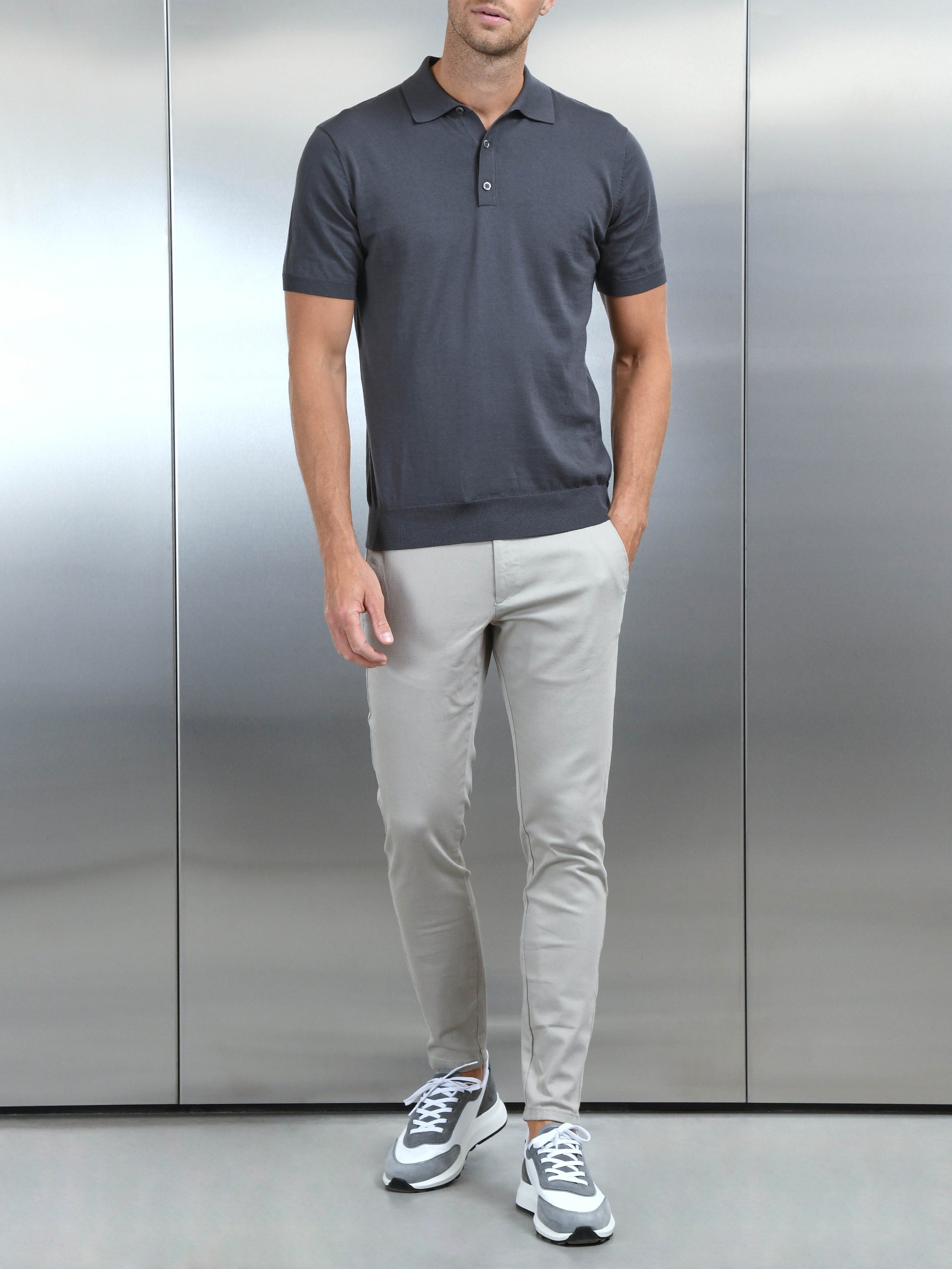 Cotton and Silk Polo Shirt in Grey