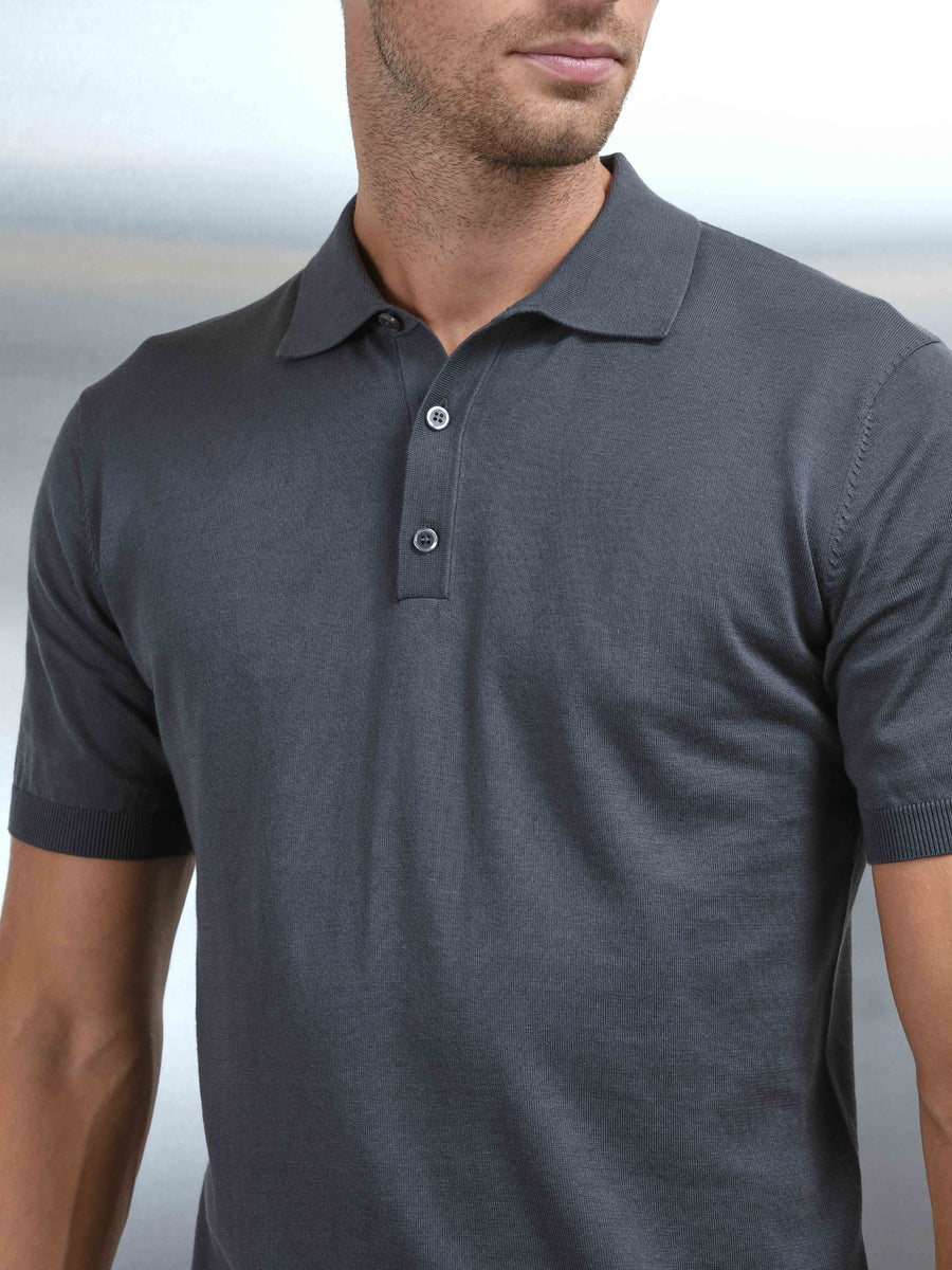 Cotton and Silk Polo Shirt in Grey