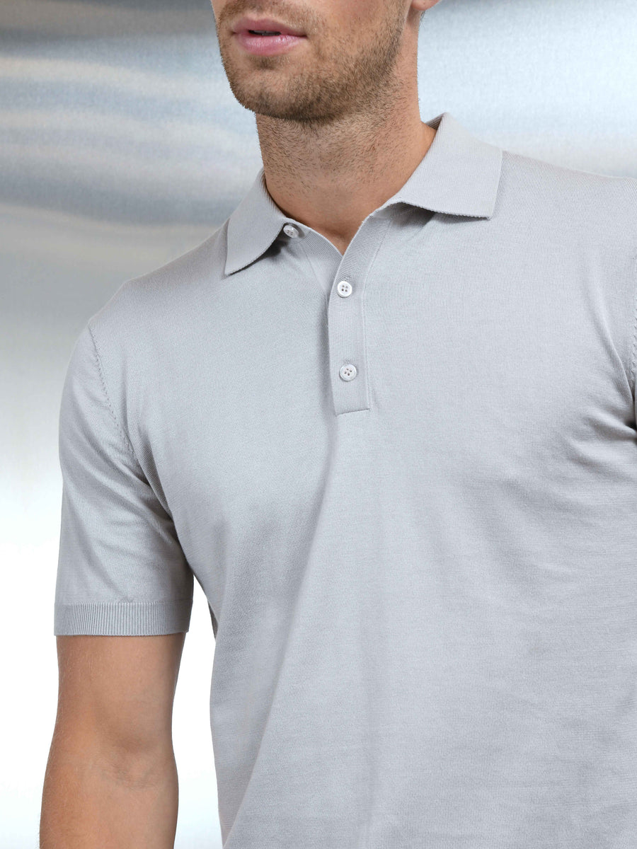 Cotton and Silk Polo Shirt in Stone