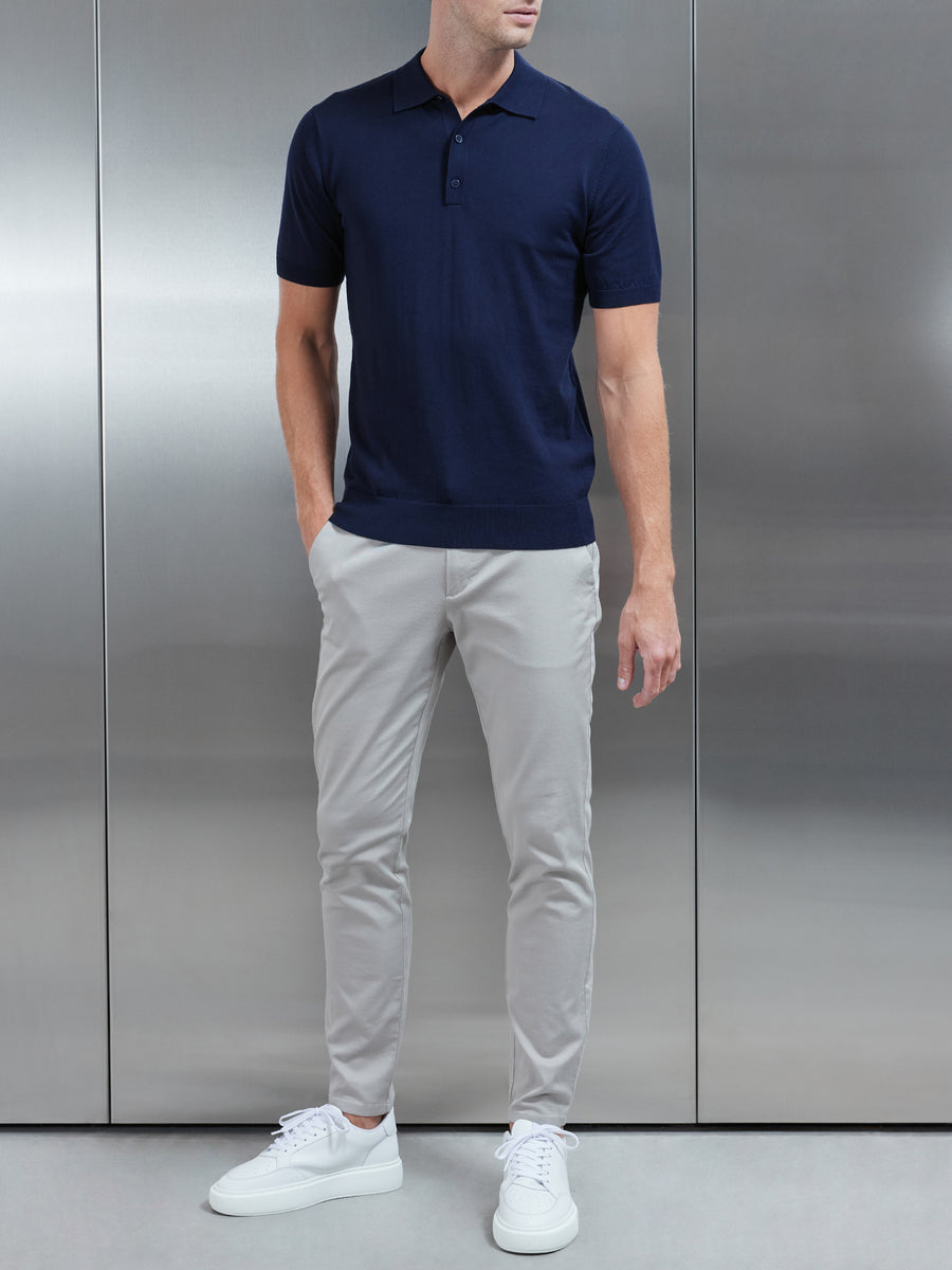 Cotton And Silk Polo Shirt in Navy