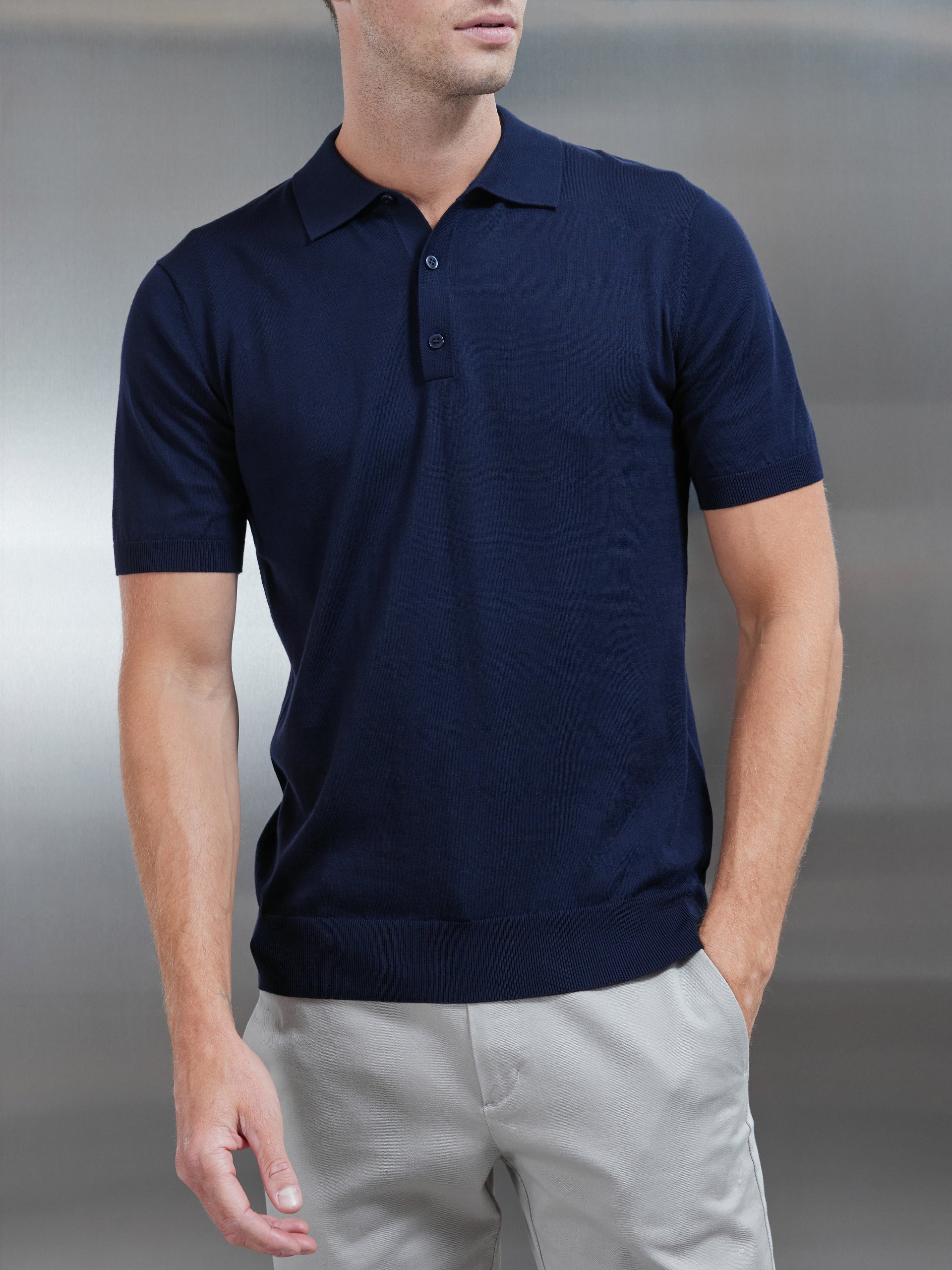 Cotton And Silk Polo Shirt in Navy