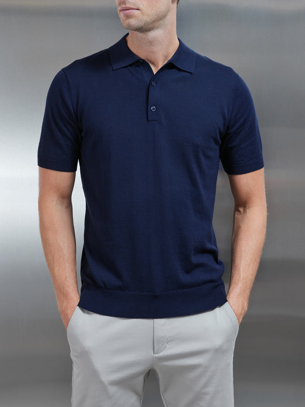 Cotton And Silk Polo Shirt in Navy