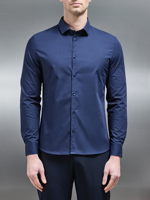 Cotton Stretch Shirt in Navy