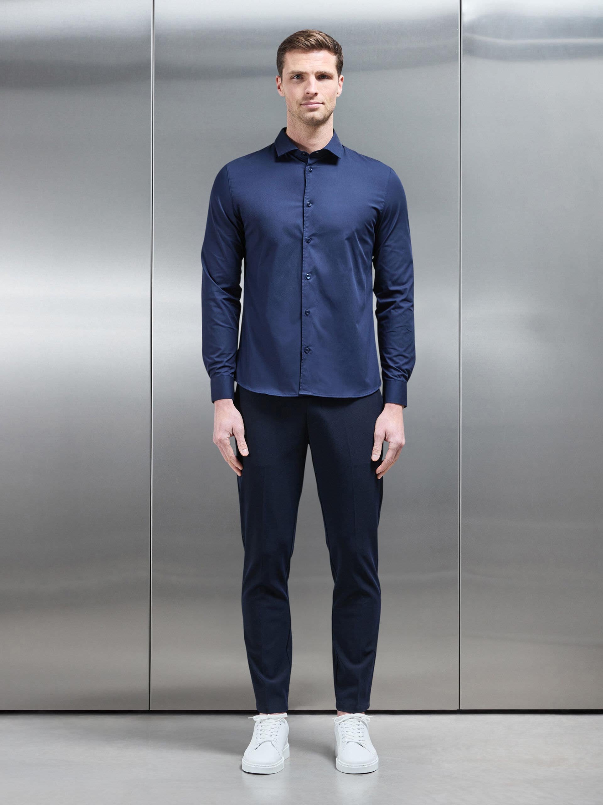 Cotton Stretch Shirt in Navy