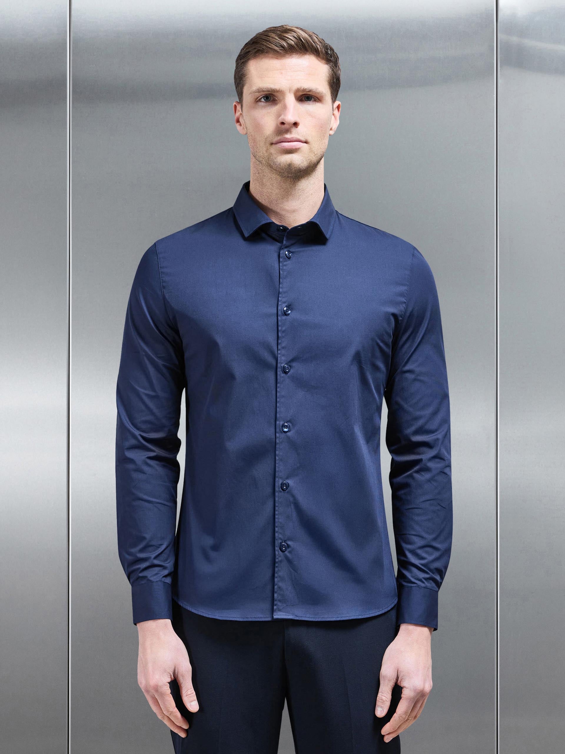 Cotton Stretch Shirt in Navy