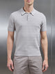 Cotton Knitted Textured Button Polo Shirt in Stone