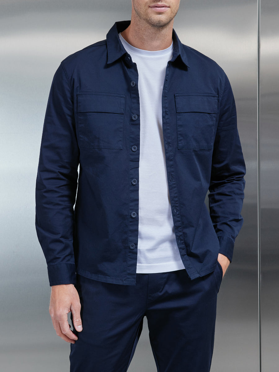 Cotton Cargo Overshirt in Navy